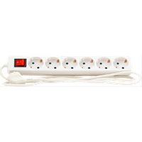 Skjøtekontakt hvit, 3g1,5 mm2, 16A/230V 6 veis, 1,5 m, med bryter