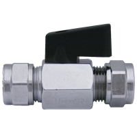 Kuleventil med vred, forkrommet, klemring, CR, 10 mm