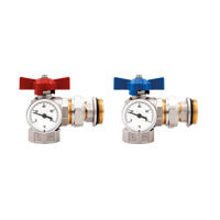 Kuleventil (set) t fordeler m. termometer, Wermgo, albue, utvendig 1"